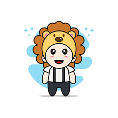 Cute geek boy character wearing lion costume.