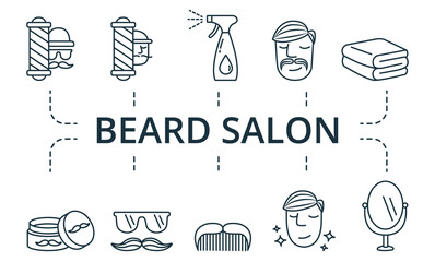 Beard Salon icon set. Collection contain pack of pixel perfect creative icons. Beard Salon elements set.