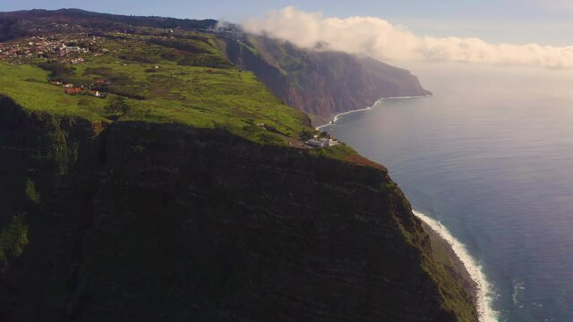 Flying around the Ponta do Pargo Lighthouse in the Madeira Islands, Portugal