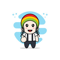 Cute geek boy character wearing reggae costume.