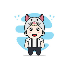 Cute geek boy character wearing mouses costume.
