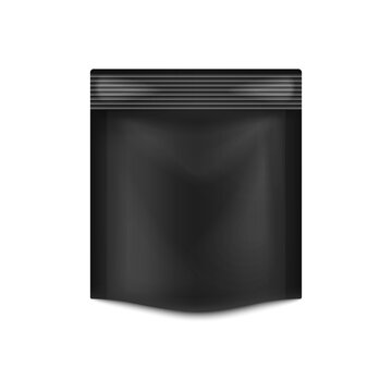 Black Stand Up Pouch Pack, Realistic Plastic Packaging Bag Mockup