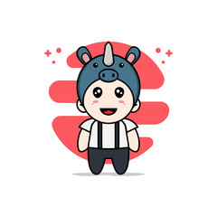 Obraz premium Cute geek boy character wearing rhino costume.
