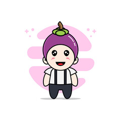 Cute geek boy character wearing mangosteen costume.