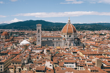 Fototapeta na wymiar Aerial panoramic view of Florence city and Cattedrale di Santa Maria del Fiore