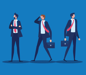 elegant businessmen workers characters in blue background vector illustration design