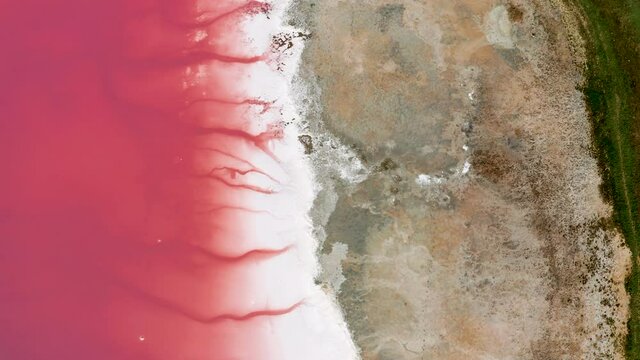 Aerial view of the salty pink lake. Pink Salt Lake Torrevieja