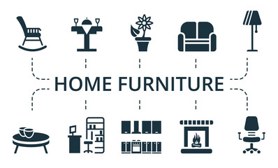Home Furniture icon set. Collection contain pack of pixel perfect creative icons. Home Furniture elements set.