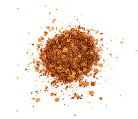 red ground paprika powder or dry chili pepper isolated on white background