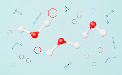 red white molecule or atom for science background , Abstract structure chemical ,3d illustration or 3d render