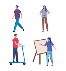 bundle of people practicing activities characters vector illustration design