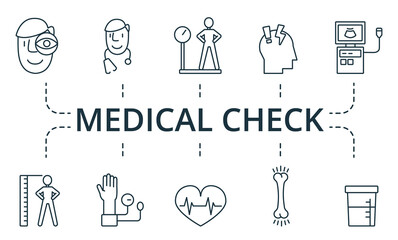 Medical Check icon set. Collection contain pack of pixel perfect creative icons. Medical Check elements set