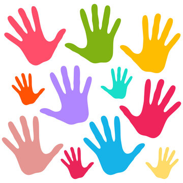 Colorful paper child palm hand vector set isolated on a white background.