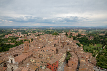 Panoramic view of Siena city with historic buildings and streets