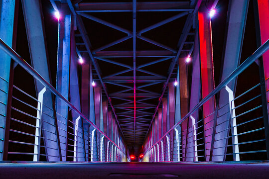 colorful architecture of the overpass at night
