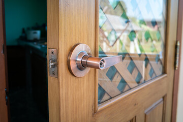 Wooden brown teak with glass door