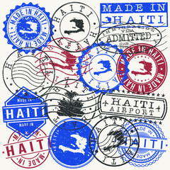 Haiti Set of Stamps. Travel Passport Stamps. Made In Product. Design Seals in Old Style Insignia. Icon Clip Art Vector Collection.