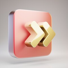 Angle Double Right icon. Golden Angle Double Right symbol on red matte gold plate.