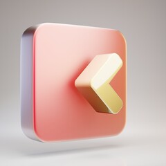 Angle Left icon. Golden Angle Left symbol on red matte gold plate.