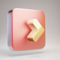 Angle Right icon. Golden Angle Right symbol on red matte gold plate.
