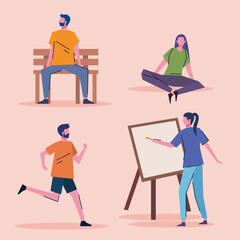 Fototapeta premium bundle of young people practicing activities characters vector illustration design