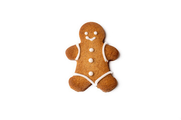 Cinnamon gingerbread cookie, cookie man on white background