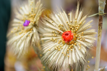 Traditional Lithuanian Easter palms known as verbos sold on Easter market in Vilnius. Lithuanian capital's annual traditional crafts fair is held every March on Old Town streets.