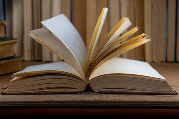 Book background. Old books in the library. Bookshelf shop. Knowledge, publications, literature. Bookish, bookstore, bookshop