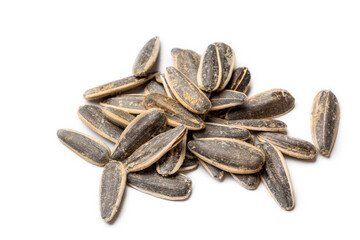 Salted sunflower seeds on a white background