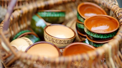 Ceramic dishes, tableware and jugs sold on Easter market in Vilnius. Lithuanian capital's traditional crafts fair is held every March on Old Town streets.