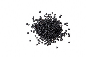 Black beluga lentils on the white background