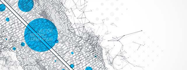 Modern square science or technology elements. Trendy abstract background. Cyberspace surface illustration. Vector.