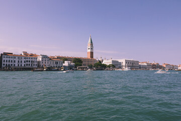 Panoramic view of Venice coast with historical buildings and Laguna Veneta