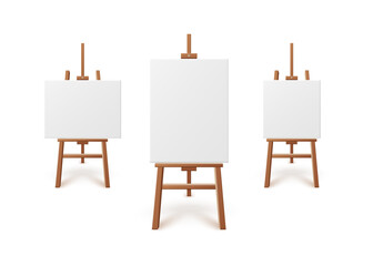 Wooden easels with blank canvas for painting art a set of vector illustrations