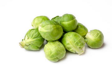 Green fresh brussels sprouts on the white background