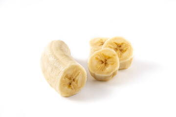 Banana slices isolated on white background	