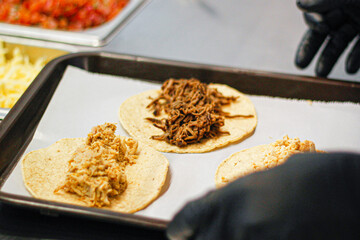 close up of three tacos
