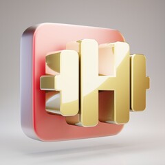 Drumbbell icon. Golden Drumbbell symbol on red matte gold plate.