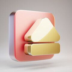 Eject icon. Golden Eject symbol on red matte gold plate.