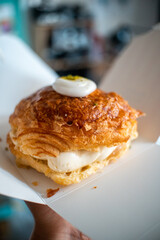 Fastelavnsboller danish pastry traditional february scandinavian dessert with flaky laminated dough and whipped cream inside