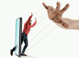 Stop phubbing! Concept. Gadgets have complete mind control.