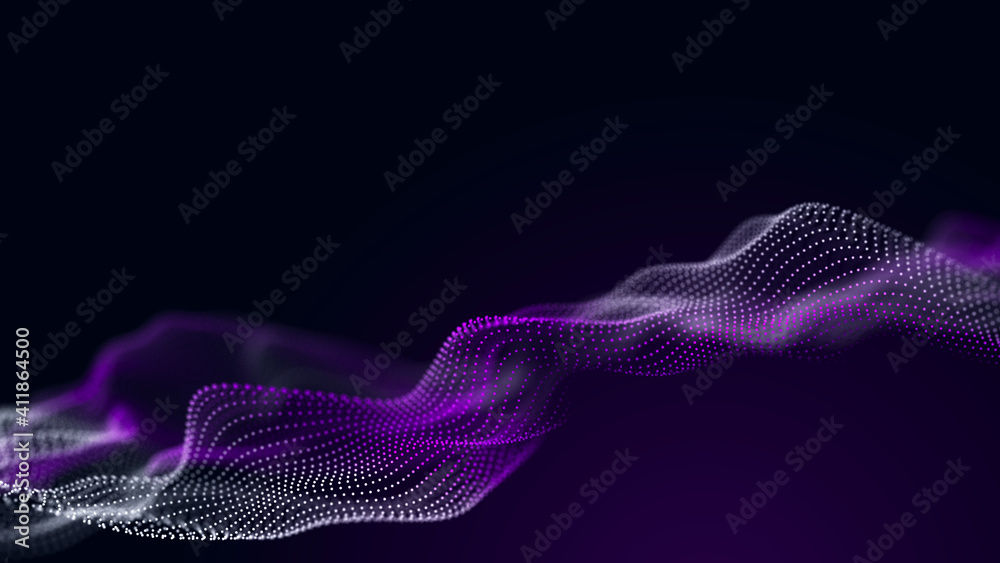 Aufkleber Abstract wave of sound particles. Equalizer for music. Signal transmission. 3d rendering.
