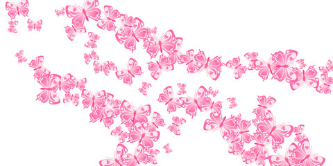 Romantic pink butterflies abstract vector illustration. Summer beautiful moths. Decorative butterflies abstract fantasy background. Sensitive wings insects patten. Nature beings.