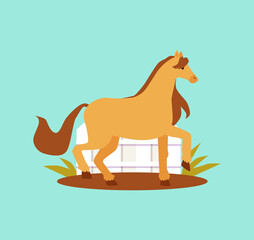Thoroughbred horse pony is grazing in paddock a vector isolated illustration