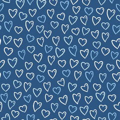 Love Heart Hand Drawn Seamless Pattern Valentines Day Background Navy