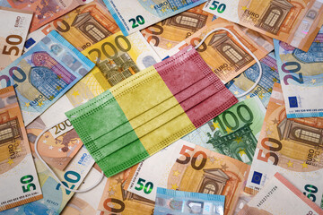 Medical mask with the flag of Mali on a variety of european banknotes.(series)