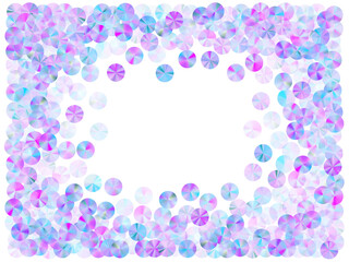 Holographic tinsels confetti scatter vector background. Metallic twinkling paillette particles holiday decor flatlay. Christmas confetti placer sparkling pattern.