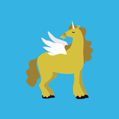 A fairytale horse with a horn and white wings a vector illustration.