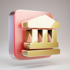 Landmark icon. Golden Landmark symbol on red matte gold plate.