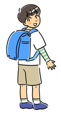 ランドセルを背負って振り向く男の子